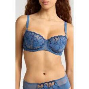 NWT CHANTELLE Fleurs Signature Lace Demi Bra - Jeans Blue Denim Size 85C EUR
